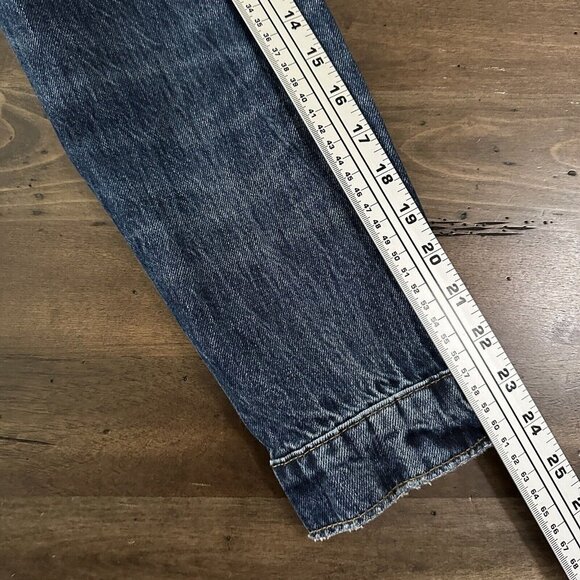 Good American Womens Trucker Blue Jacket Boyfriend Denim Sherpa Collar Size 0/1 - Picture 14 of 15